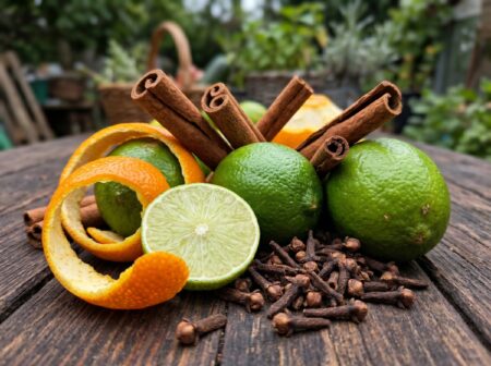 cravo casca de laranja canela cúrcuma em pó mel pimenta-do-reino cúrcuma